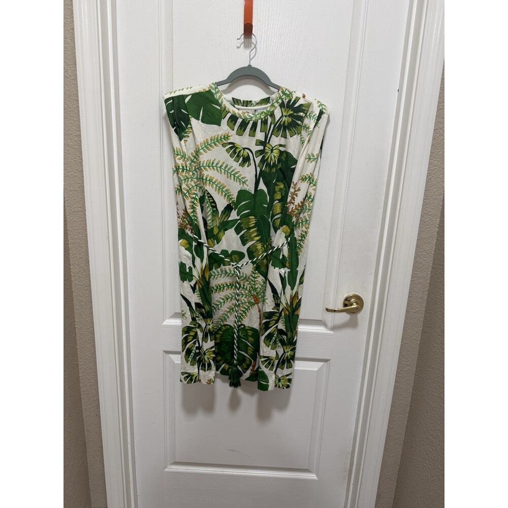 NWT Farm Rio Tropical Forest Off-White Shirt Dress Green Large Resort Cotton - Picture 5 of 16